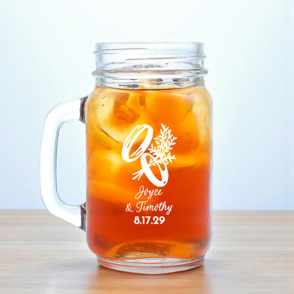 Wedding Personalized Mason Glass Mug (Set of 18)