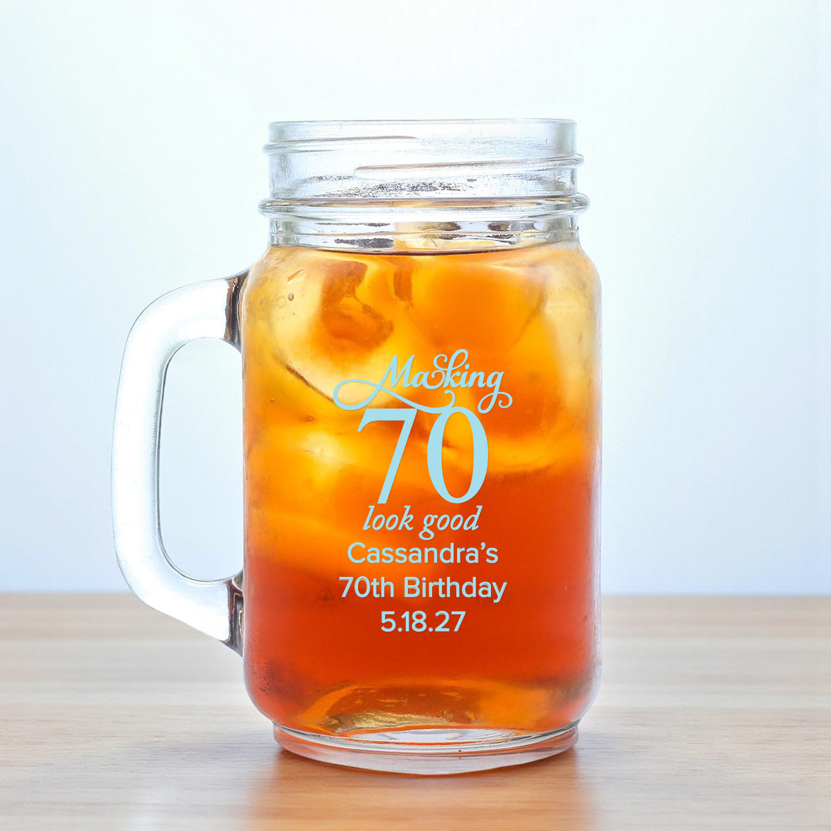 70th Birthday Personalized Mason Glass Mug (Set of 18)