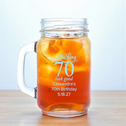 70th Birthday Personalized Mason Glass Mug (Set of 18)
