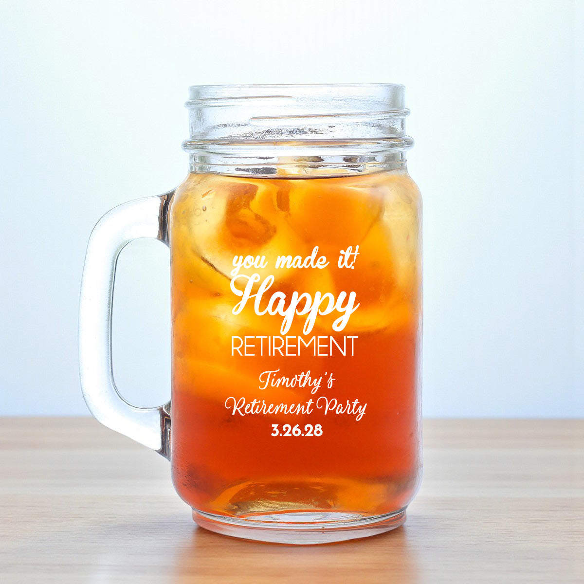 Retirement Personalized Mason Glass Mug (Set of 18)