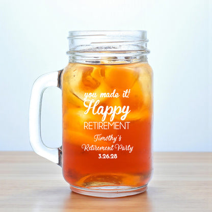 Retirement Personalized Mason Glass Mug (Set of 18)