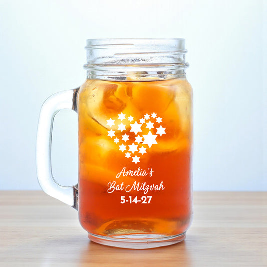Bar/Bat Mitzvah Personalized Mason Glass Mug (Set of 18)
