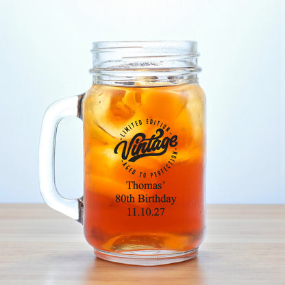 80th Birthday Personalized Mason Glass Mug (Set of 18)
