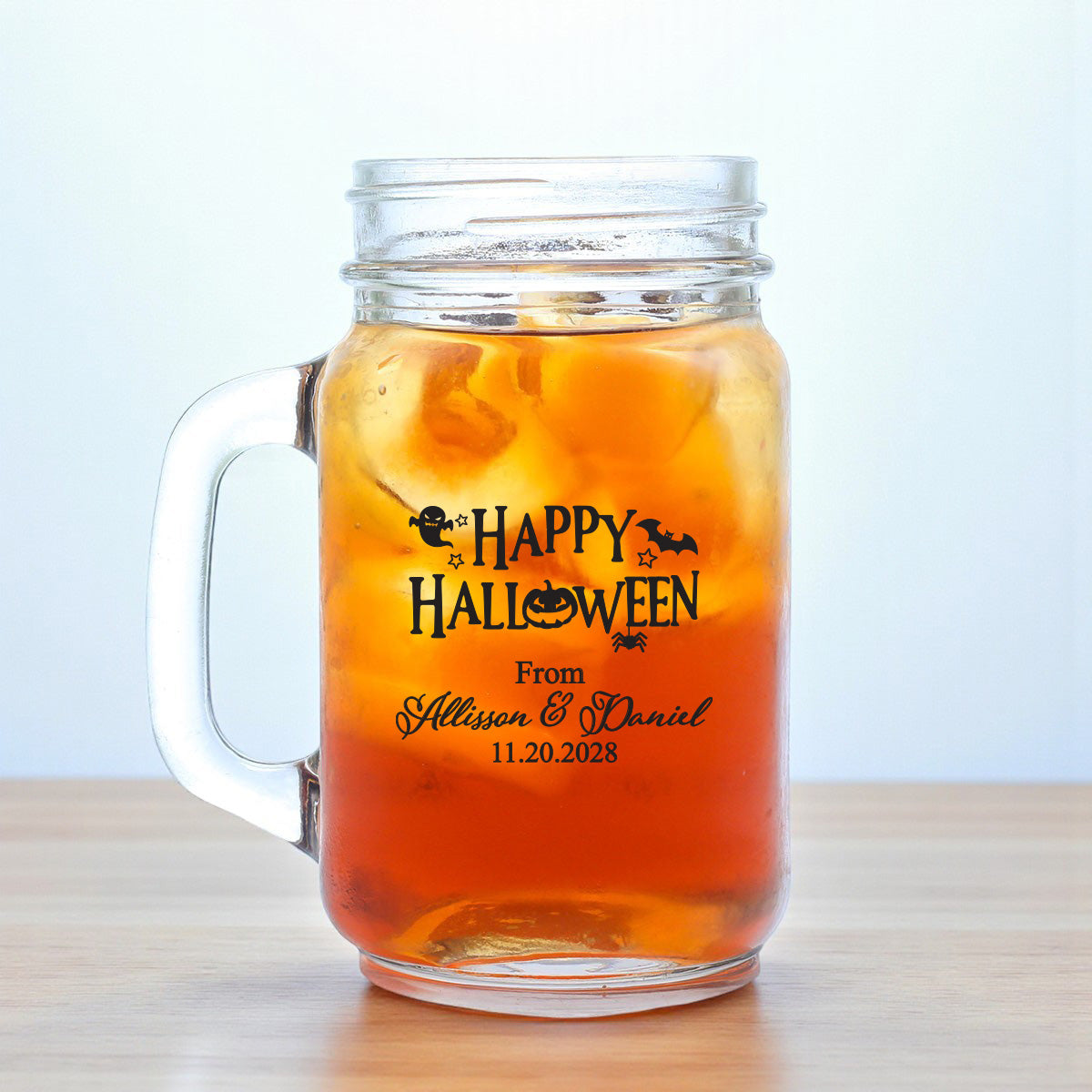 Happy Halloween Personalized Mason Glass Mug (Set of 18)