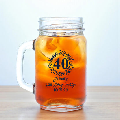 40th Birthday Personalized Mason Glass Mug (Set of 18)