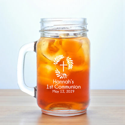 Botanical Greenery First Communion Personalized Mason Glass Mug (Set of 18)