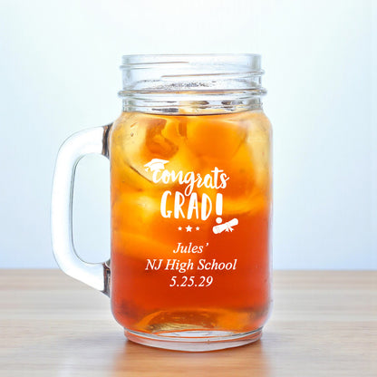 Congrats Grad Personalized Mason Glass Mug (Set of 18)
