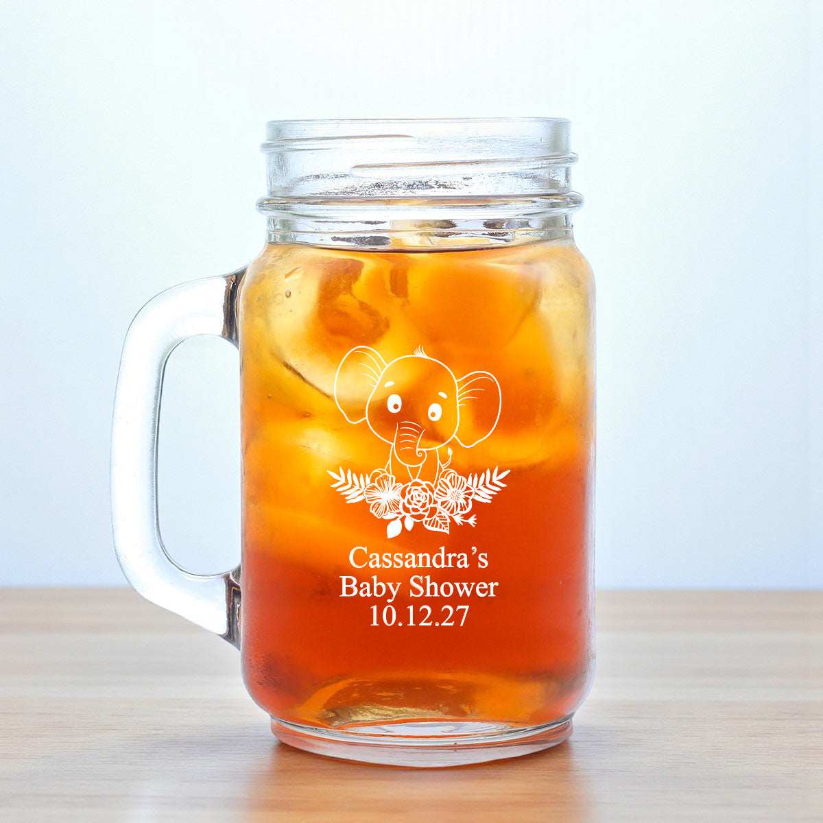 Baby Elephant Personalized Mason Glass Mug (Set of 18)