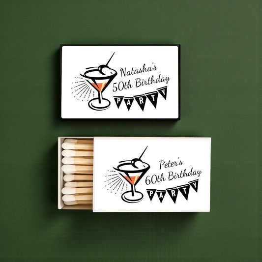 Cocktail-Themed Birthday Personalized Matches (Set of 50)