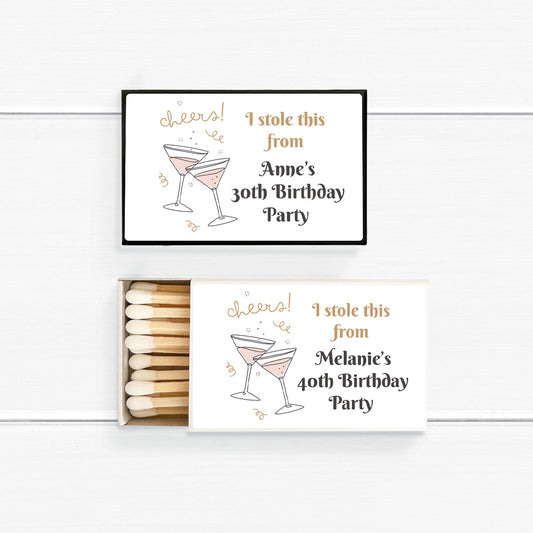 Cheers Cocktail Birthday Personalized Matches (Set of 50)