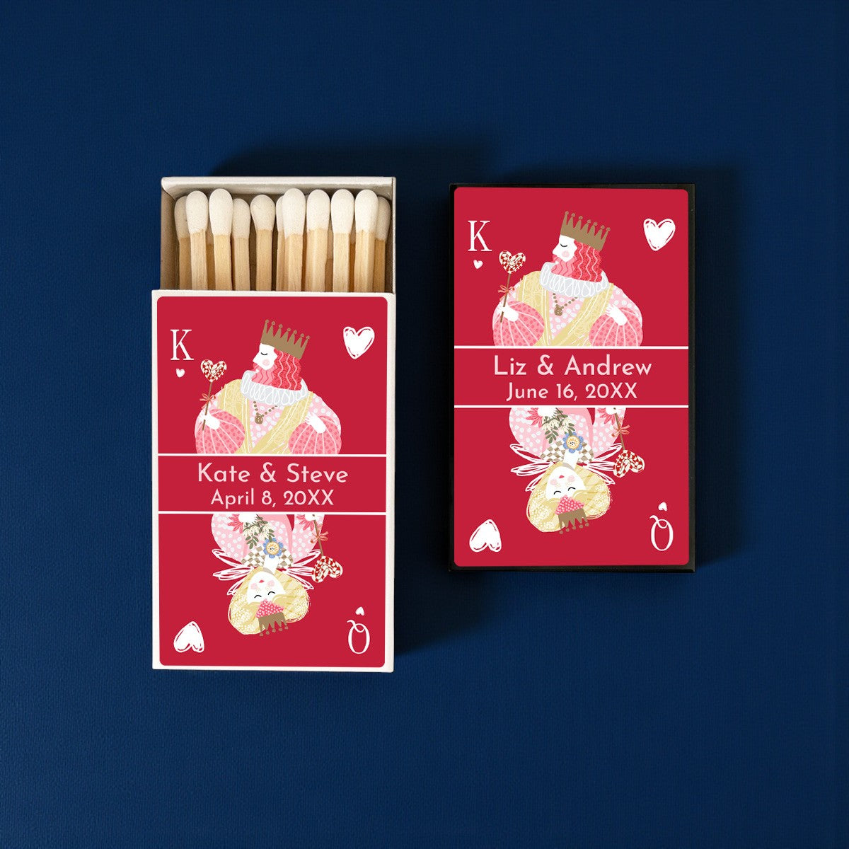 King and Queen of Hearts Personalized Matches (Set of 50)