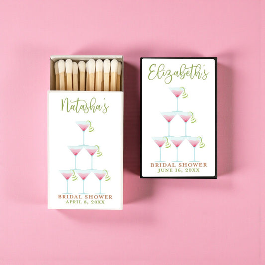 Pink Cocktail Tower Personalized Matches (Set of 50)