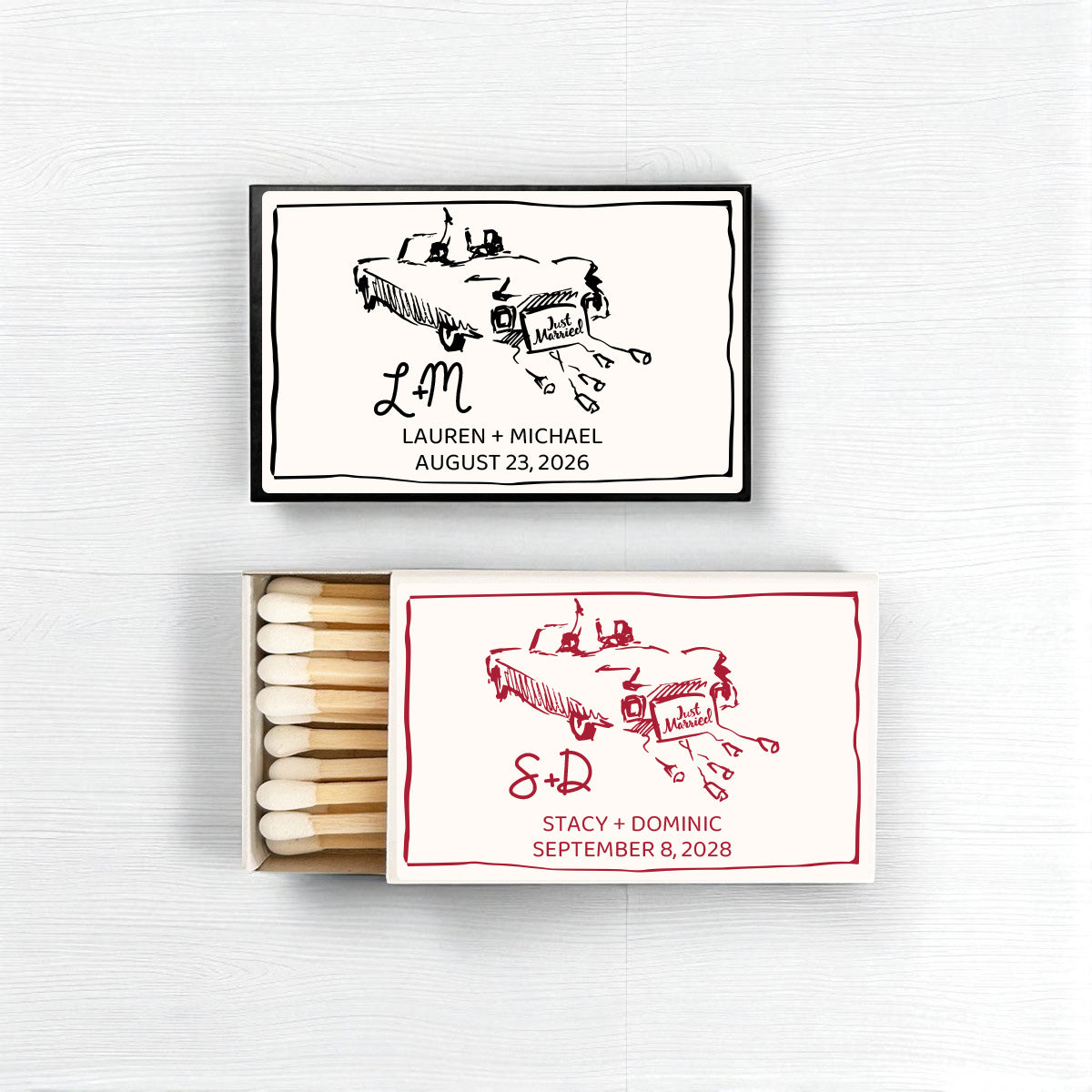Just Married Getaway Car Personalized Matches (Set of 50)