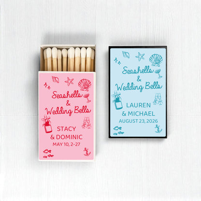 Seashell & Wedding Bells Personalized Matches (Set of 50)
