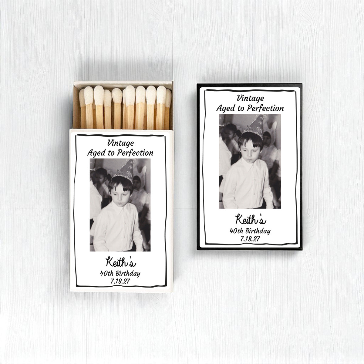 Vintage Aged To Perfection Photo Personalized Matches (Set of 50)