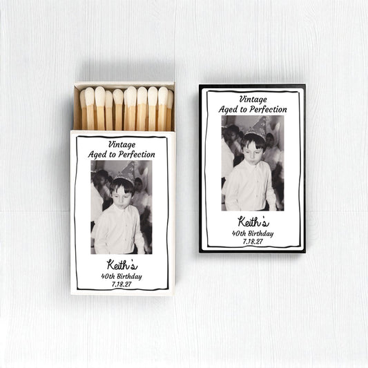Vintage Aged To Perfection Photo Personalized Matches (Set of 50)