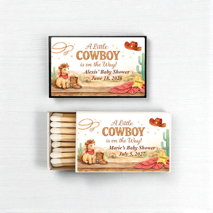 A Little Cowboy is on the Way Wild West Rodeo Personalized Matches (Set of 50)