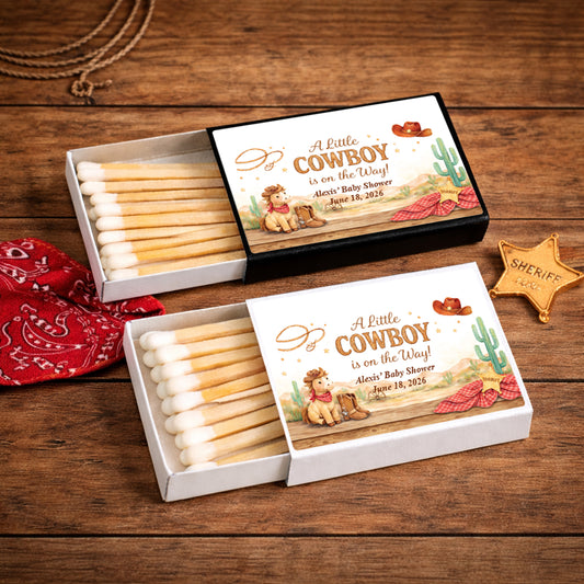 A Little Cowboy is on the Way Wild West Rodeo Personalized Matches (Set of 50)