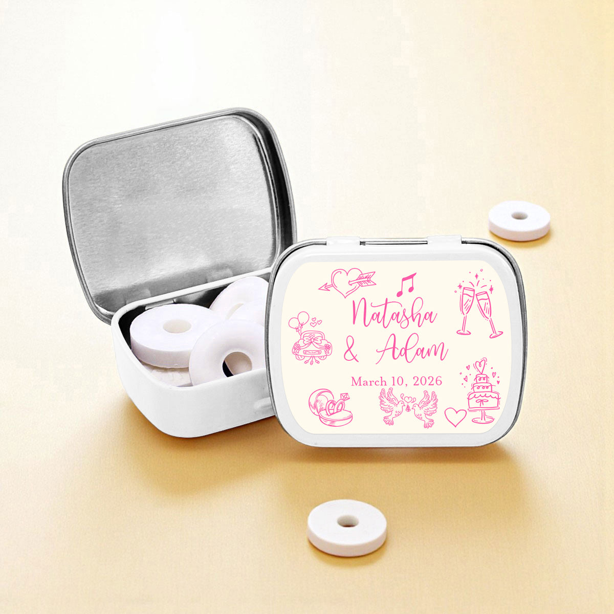 Wedding Drawing Personalized Empty Mint Candy Tins (Set of 12)