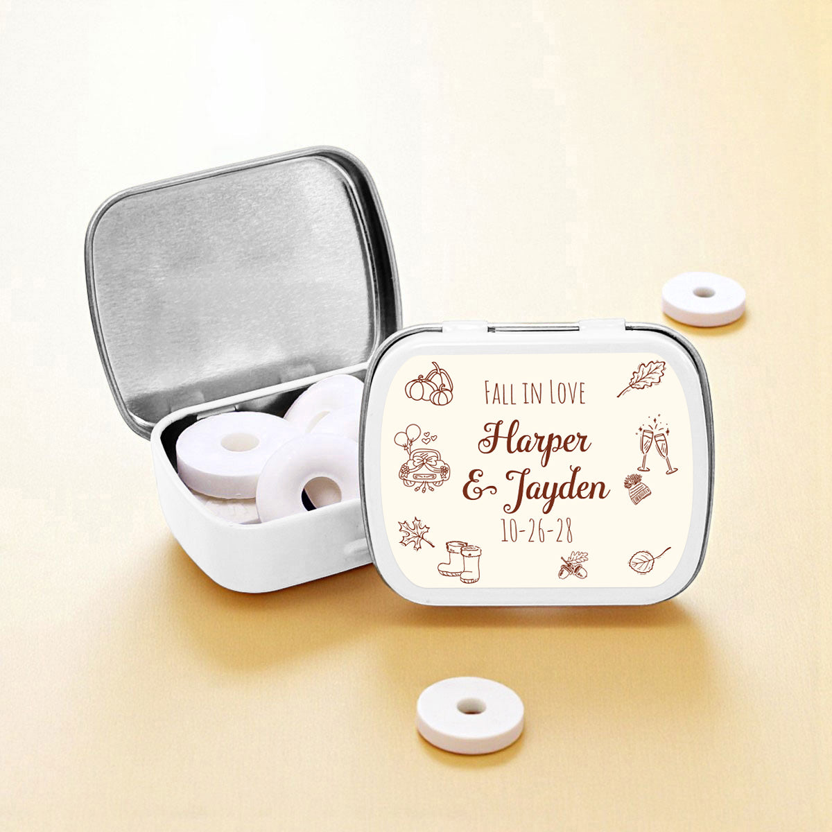 Fall Drawing Personalized Empty Mint Candy Tins (Set of 12)