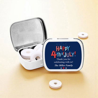 Fourth Of July Personalized Empty Mint Candy Tins (Set of 12)