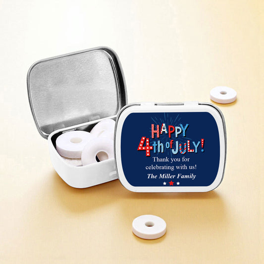 Fourth Of July Personalized Empty Mint Candy Tins (Set of 12)