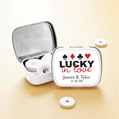Lucky In Love Vegas Personalized Empty Mint Candy Tins (Set of 12)