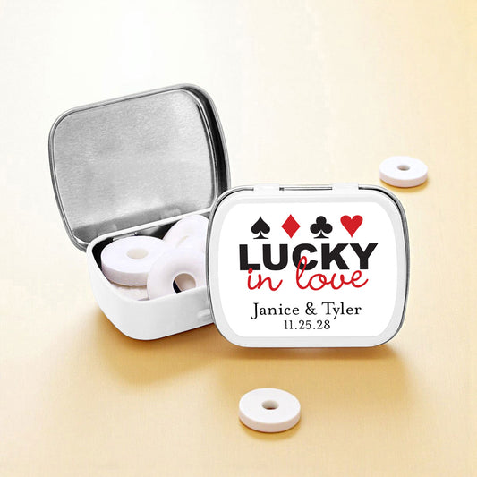 Lucky In Love Vegas Personalized Empty Mint Candy Tins (Set of 12)