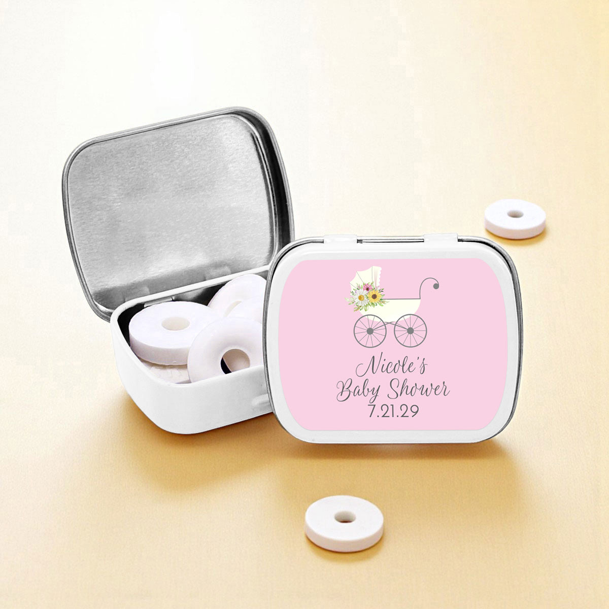 Baby Stroller Personalized Empty Mint Candy Tins (Set of 12)