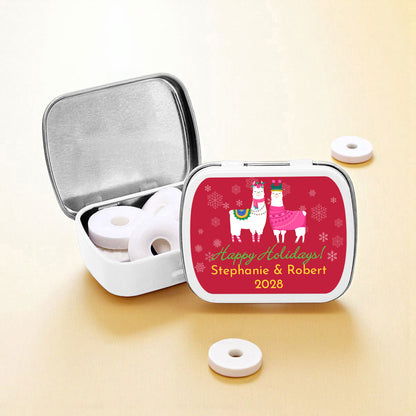 Holiday Llama Personalized Empty Mint Candy Tins (Set of 12)