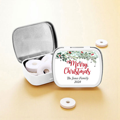 Merry Christmas Personalized Empty Mint Candy Tins (Set of 12)