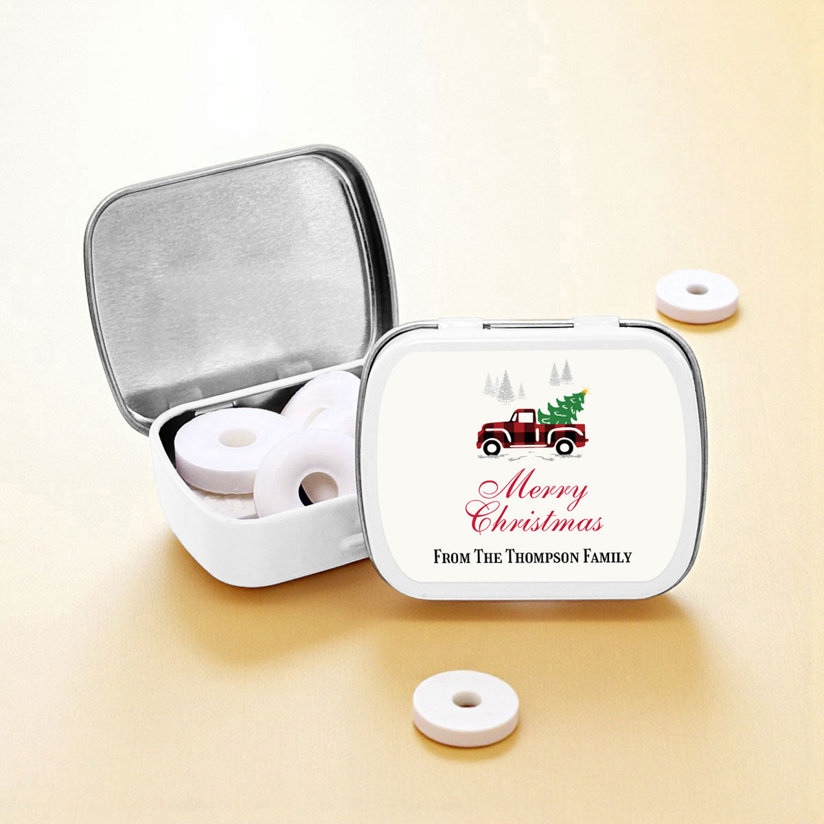 Red Pickup Truck Personalized Empty Mint Candy Tins (Set of 12)