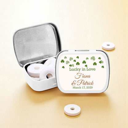 Irish Shamrock Confetti Personalized Empty Mint Candy Tins (Set of 12)