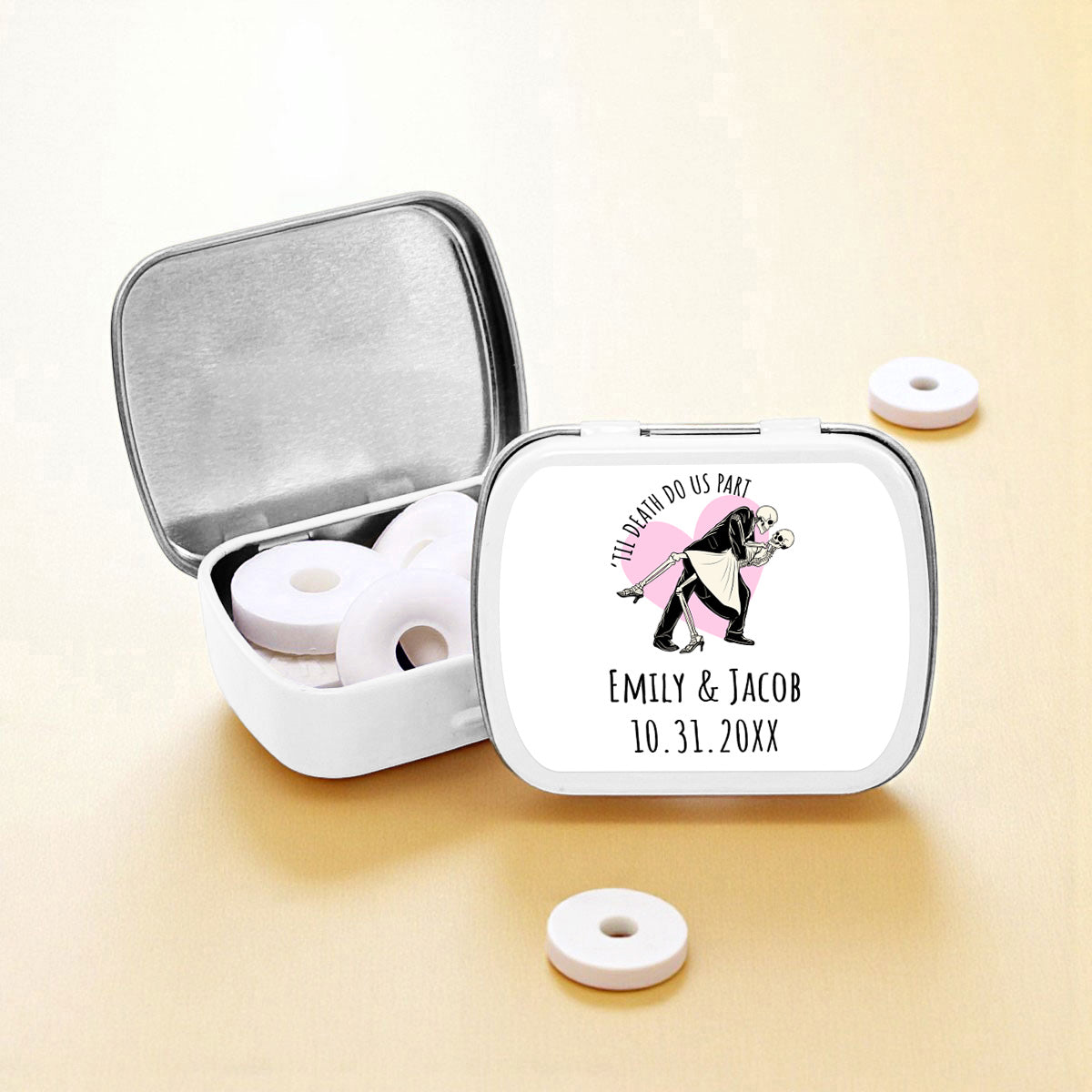 Til Death Do Us Part Personalized Empty Mint Candy Tins (Set of 12)