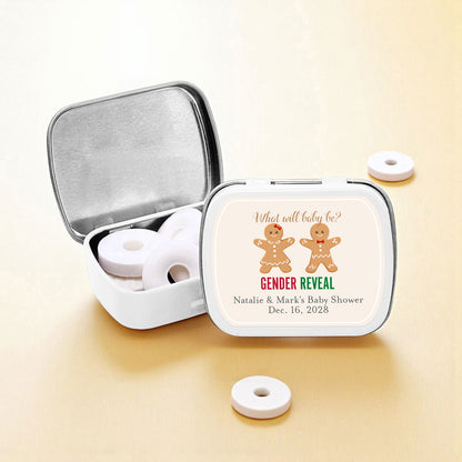 Gingerbread Gender Reveal Personalized Empty Mint Candy Tins (Set of 12)