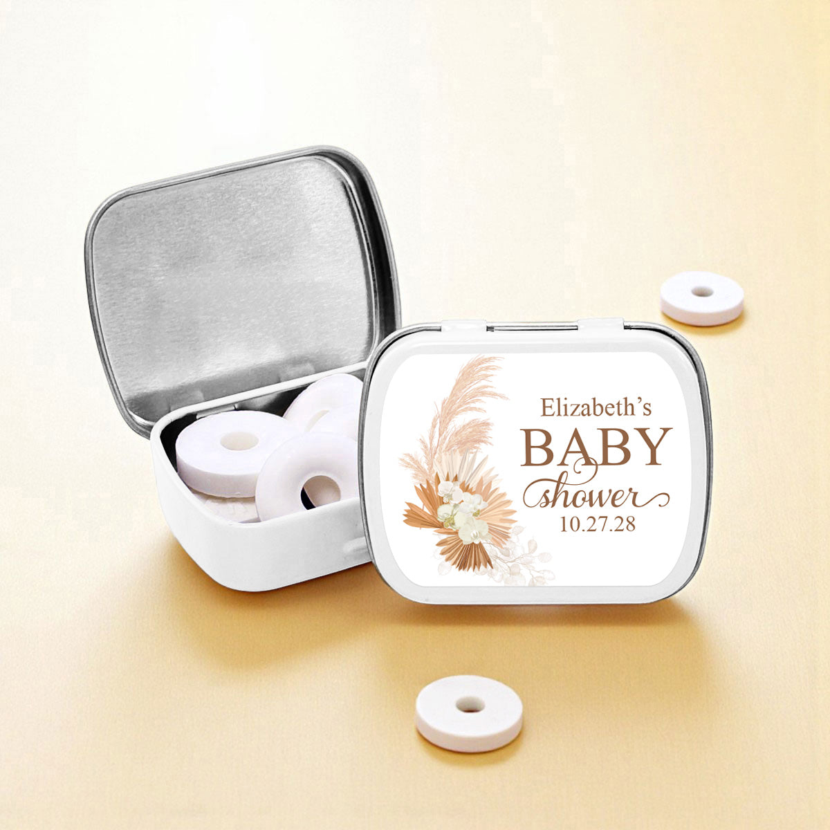 Boho Baby Shower Personalized Empty Mint Candy Tins (Set of 12)