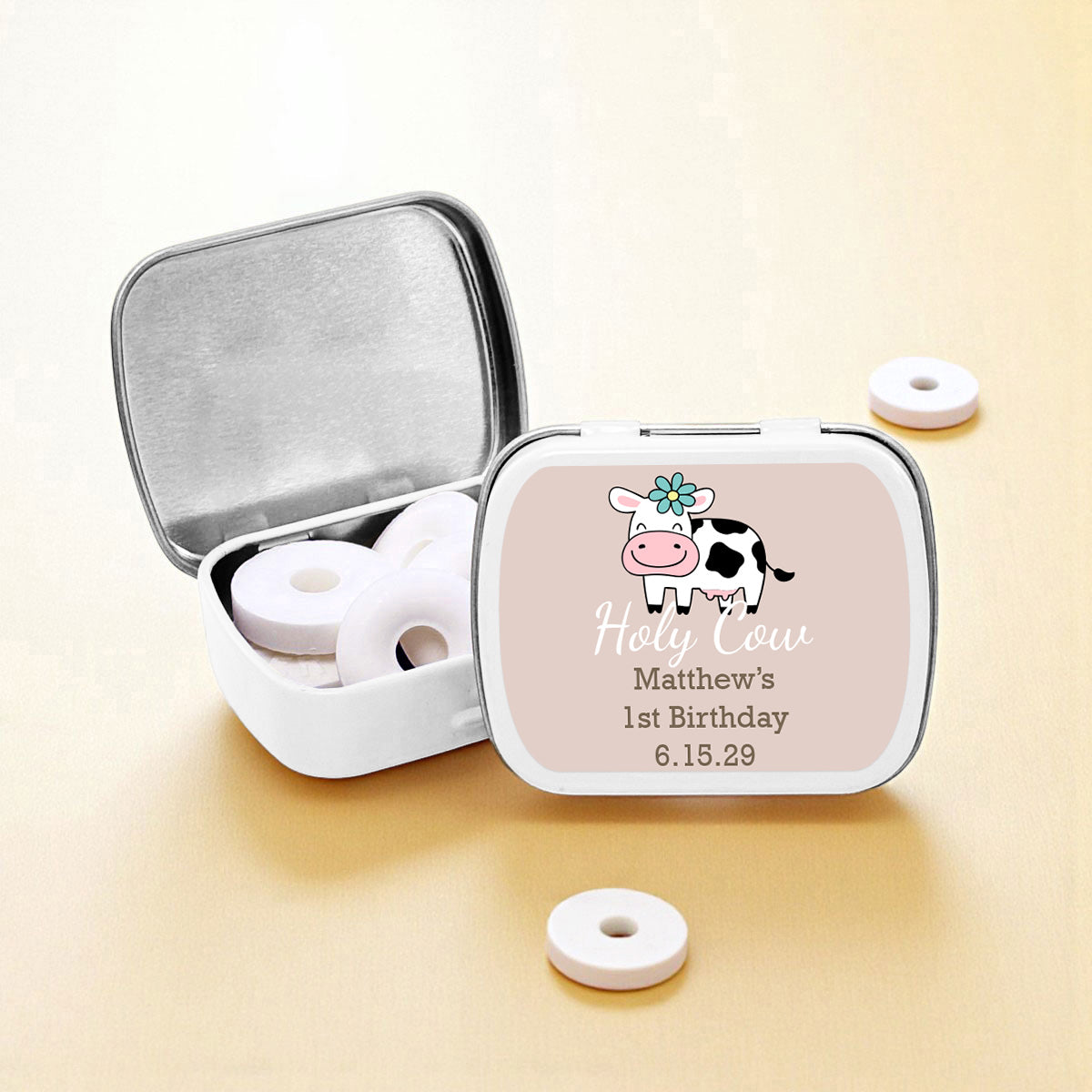 Holy Cow Personalized Empty Mint Candy Tins (Set of 12)