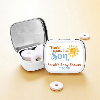 Here Comes The Son Personalized Empty Mint Candy Tins (Set of 12)