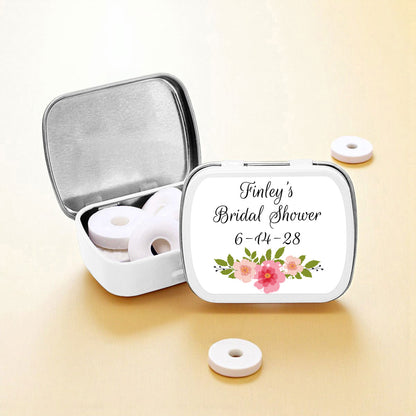 Flower Bridal Shower Personalized Empty Mint Candy Tins (Set of 12)
