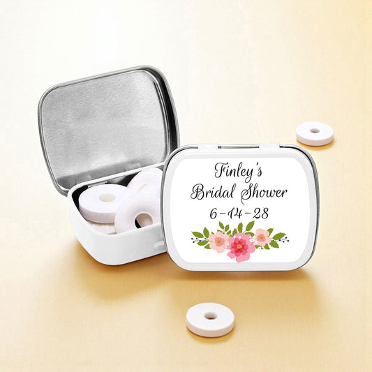 Flower Bridal Shower Personalized Empty Mint Candy Tins (Set of 12)