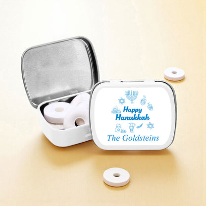 Happy Hanukkah Drawing Personalized Empty Mint Candy Tins (Set of 12)