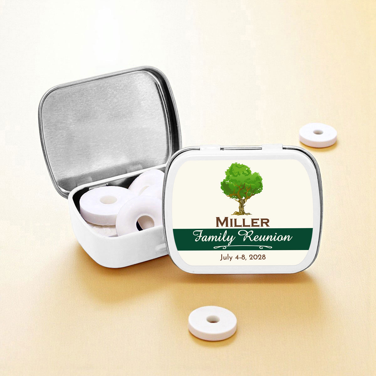 Family Reunion Tree Personalized Empty Mint Candy Tins (Set of 12)