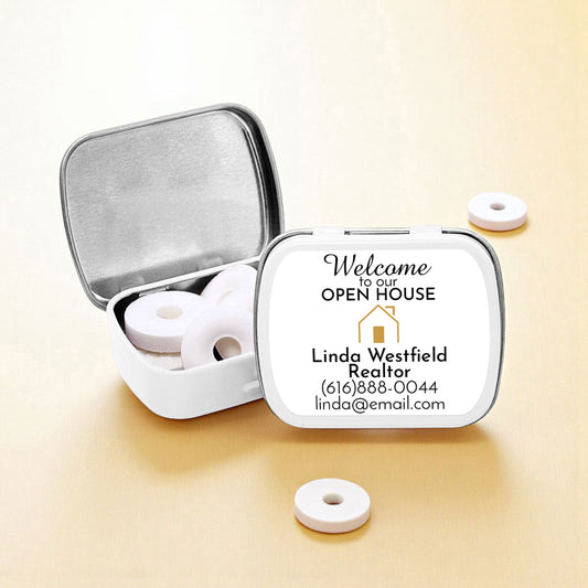 Welcome To Our Open House Personalized Empty Mint Candy Tins (Set of 12)