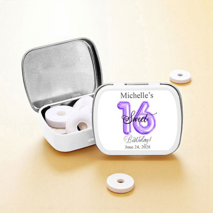 Sweet 16 Birthday Balloon Personalized Empty Mint Candy Tins (Set of 12)