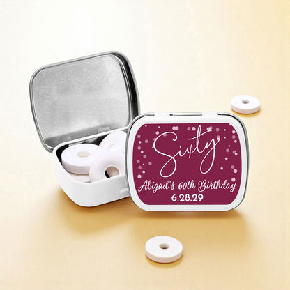 60th Birthday Personalized Empty Mint Candy Tins (Set of 12)