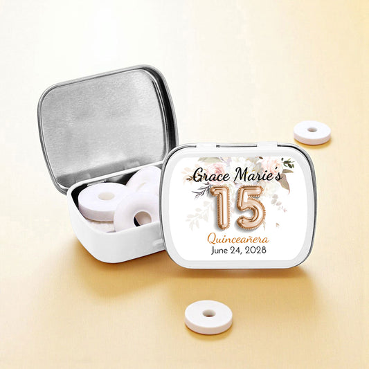 Quinceañera 15th Birthday Balloon Personalized Empty Mint Candy Tins (Set of 12)