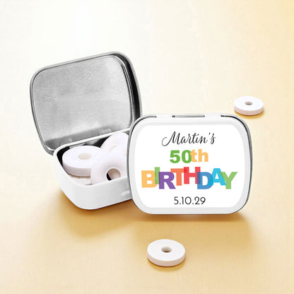 Colorful Birthday Personalized Empty Mint Candy Tins (Set of 12)