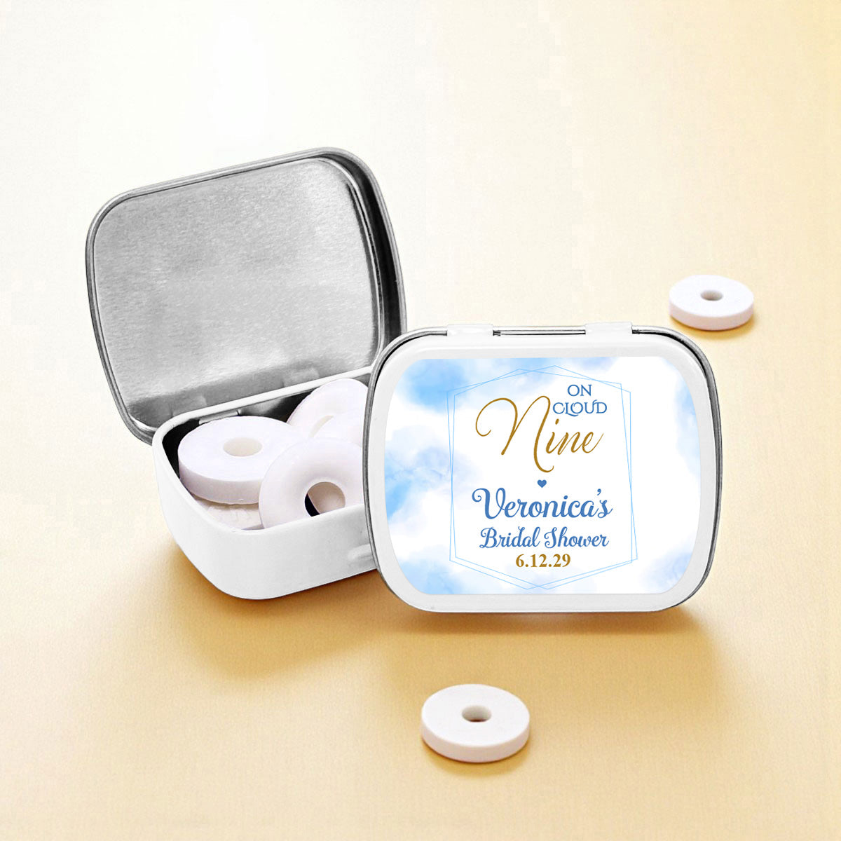 On Cloud Nine Personalized Empty Mint Candy Tins (Set of 12)