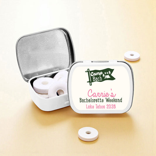 Camp Bach Personalized Empty Mint Candy Tins (Set of 12)