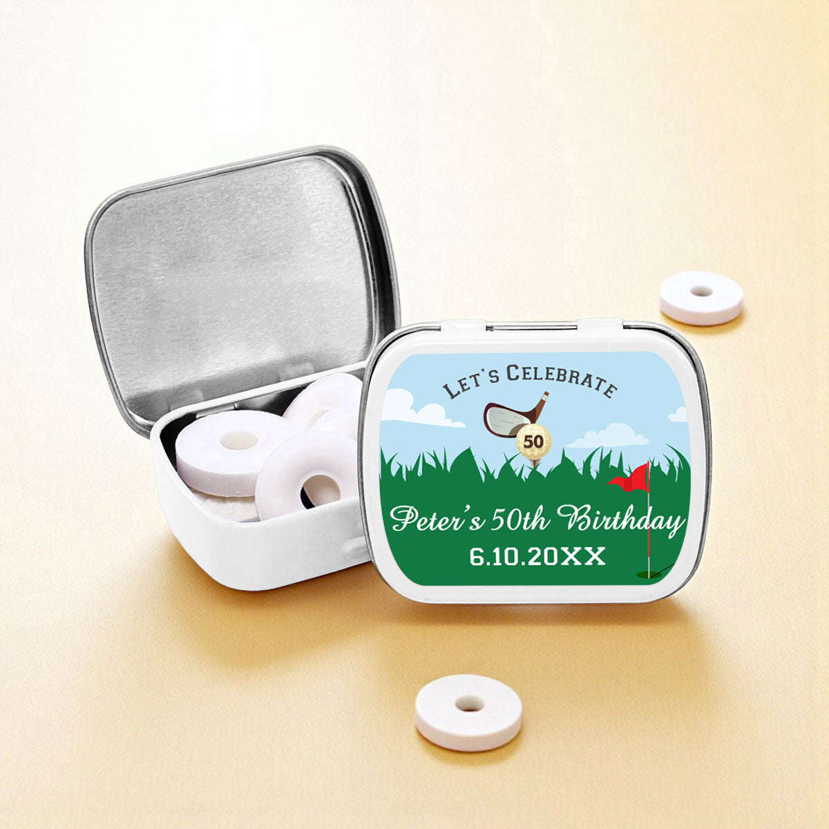 Golf Birthday Party Personalized Empty Mint Candy Tins (Set of 12)